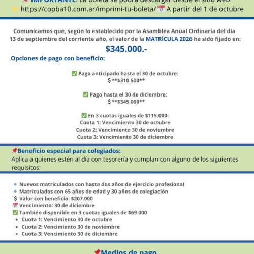 Información de Pago – Matrícula 2026