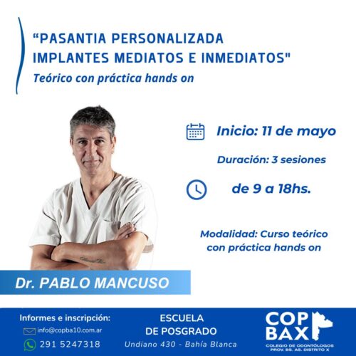 PASANTIA PERSONALIZADA IMPLANTES MEDIATOS E INMEDIATOS