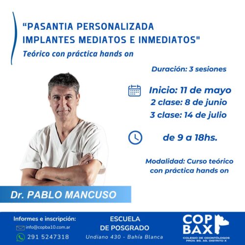 Pasantía Personalizada Implantes mediatos e inmediatos